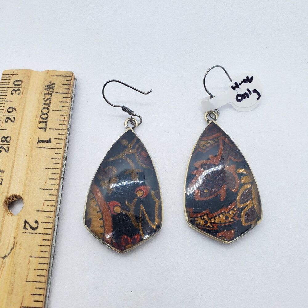 Sterling and Silvertone Dangle Earrings Fabric 925